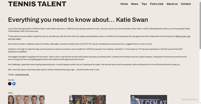 Security scan screenshot of https://tennistalent.co.uk/everything-you-need-to-know-about-katie-swan