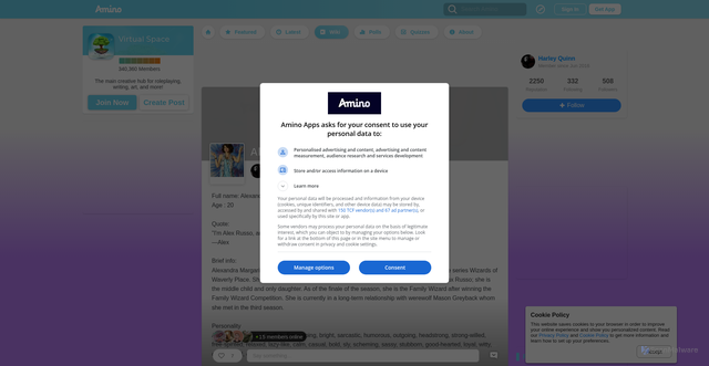 Security scan screenshot of https://aminoapps.com/c/virtual-space/page/item/alex-russo/E5IL_Ix1wkvggX7VdoN0xog3bPe0Dj