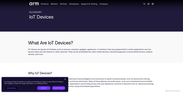 Security scan screenshot of https://www.arm.com/glossary/iot-devices