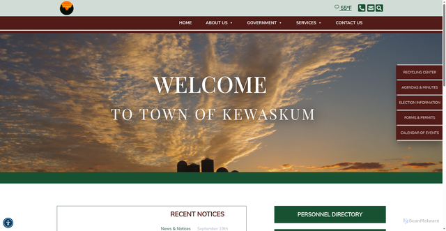 Security scan screenshot of https://townofkewaskumwi.gov/