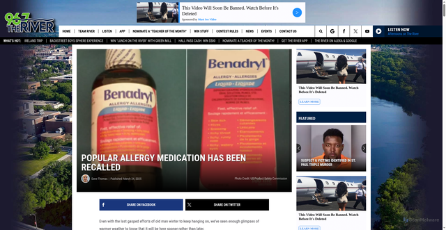 Security scan screenshot of https://river967.com/popular-allergy-medication-has-been-recalled/