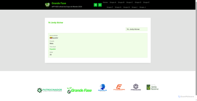 Security scan screenshot of https://copa2026.grandefase.com.br/Atletas/jordy-alcivar/