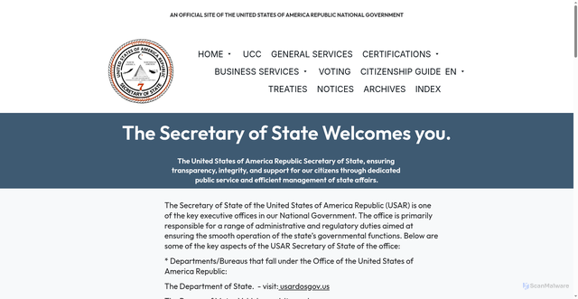 Security scan screenshot of https://usarsosgov.us/about-the-sos-office