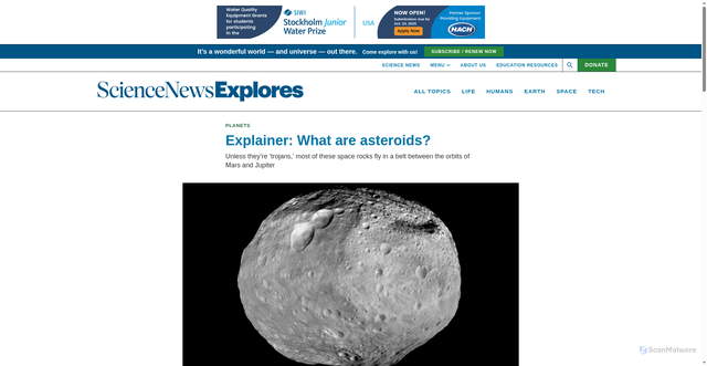 Security scan screenshot of https://www.snexplores.org/article/explainer-what-are-asteroids
