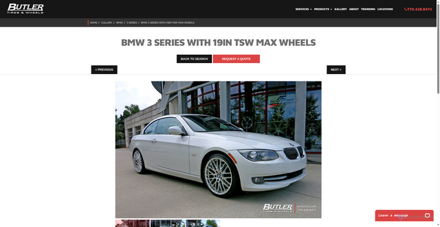 Security scan screenshot of https://www.butlertire.com/gallery/BMW/3_Series/BMW_3_Series_with_19in_TSW_Max_Wheels/9858