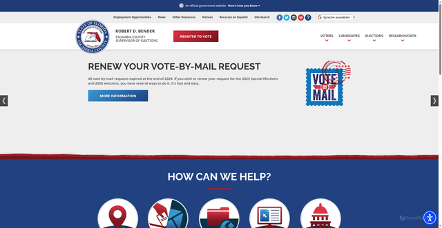 Security scan screenshot of https://escambiavotes.gov/