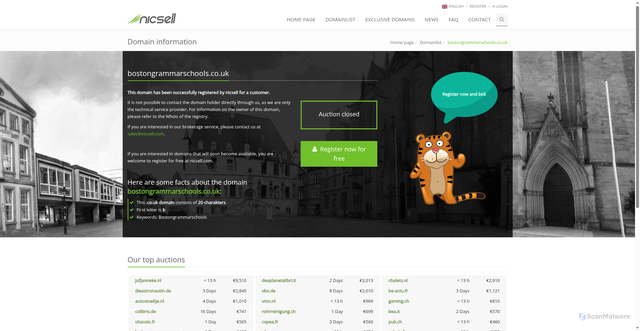 Security scan screenshot of https://nicsell.com/en/domain/www.bostongrammarschools.co.uk