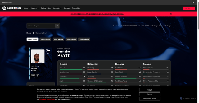 Security scan screenshot of https://www.ea.com/en/games/madden-nfl/ratings/player-ratings/germaine-pratt/20424