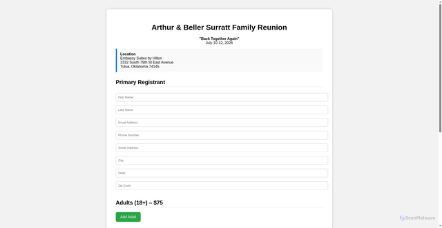 Security scan screenshot of http://arthurandbellersurrattreunion.com/