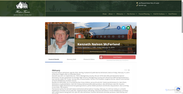 Security scan screenshot of https://www.hinton-turnerfuneralhome.com/memorials/McFarland-Kenneth/3735290/