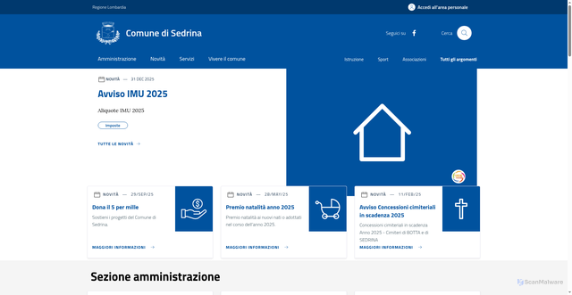Security scan screenshot of https://www.comune.sedrina.bg.it/home/index.html