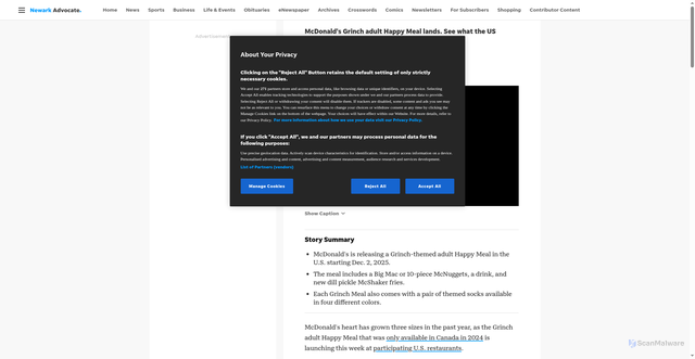 Security scan screenshot of https://www.newarkadvocate.com/story/life/food/2025/12/02/mcdonalds-grinch-adult-happy-meal-2025-ohio-usa-uk/87549678007/