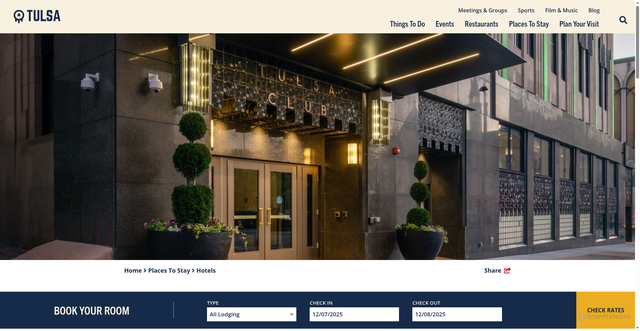 Security scan screenshot of https://www.visittulsa.com/places-to-stay/hotels/