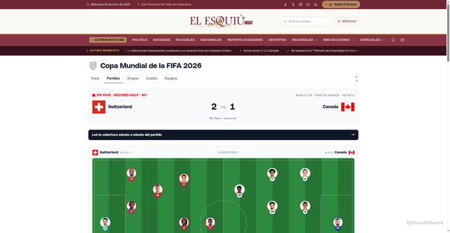 Security scan screenshot of https://www.elesquiu.com/mundial/partidos/1489408