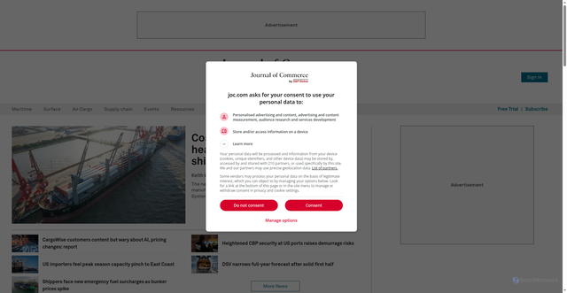 Security scan screenshot of https://joc.com