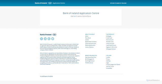 Security scan screenshot of https://apply.bankofireland.com