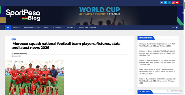 Security scan screenshot of https://blog.ke.sportpesa.com/2026/06/13/morocco-squad/