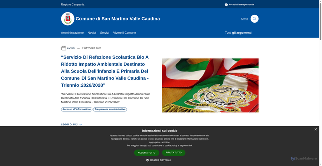 Security scan screenshot of https://www.comune.sanmartinovallecaudina.av.it/it