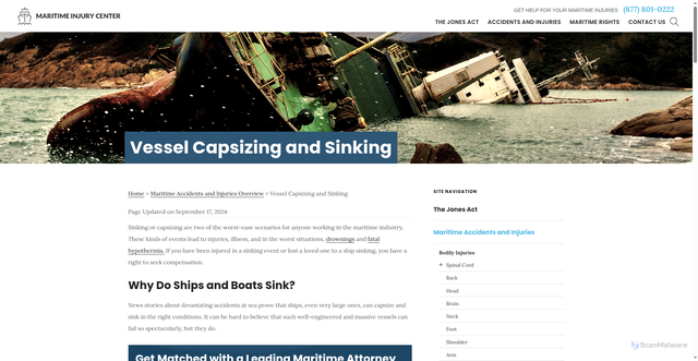 Security scan screenshot of https://www.maritimeinjurycenter.com/accidents-and-injuries/vessel-capsizing-and-sinking/
