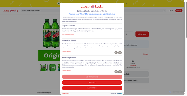 Security scan screenshot of https://shop.luckysupermarkets.com/landing?product_id=98348&retailer_id=542&postal_code=95123&srsltid=AfmBOoqf_QS0gBL44849KyVVXR8YJ_fKjNV9pQ5nhZR4JUS_qq-HXCFw