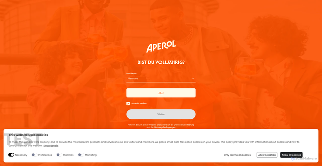 Security scan screenshot of https://test.aperol.com