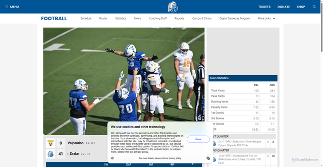Security scan screenshot of https://godrakebulldogs.com/news/2025/10/4/football-bulldogs-blank-beacons-41-0-in-pfl-opener.aspx