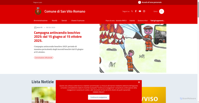 Security scan screenshot of https://comune.sanvitoromano.rm.it/