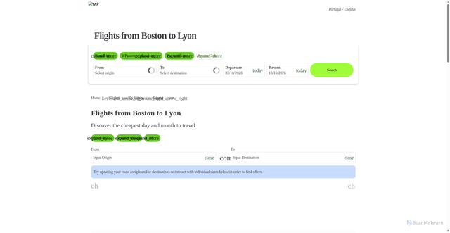 Security scan screenshot of https://www.flytap.com/en_pt/flights-from-boston-to-lyon