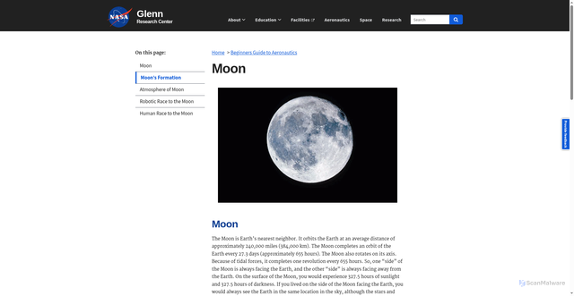 Security scan screenshot of https://www1.grc.nasa.gov/beginners-guide-to-aeronautics/moon/