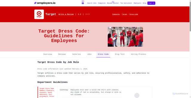 Security scan screenshot of https://employers.io/company/target/dress-code