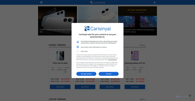 Security scan screenshot of https://carisinyal.com