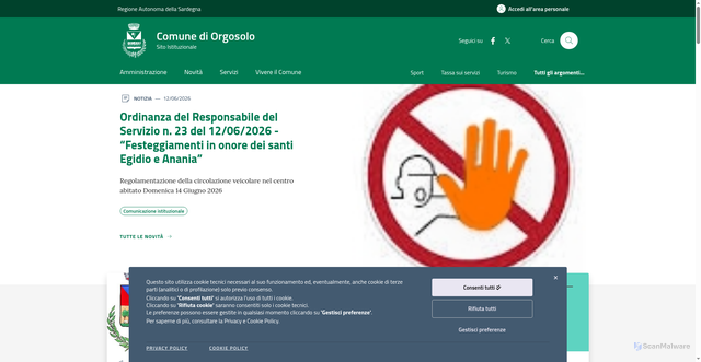 Security scan screenshot of https://www.comune.orgosolo.nu.it/