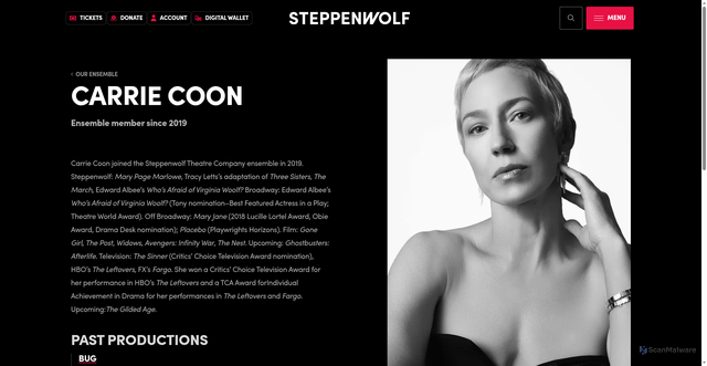 Security scan screenshot of https://www.steppenwolf.org/people/carrie-coon