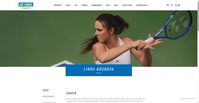 Security scan screenshot of https://www.yonex.com/athletes/linda-noskova/