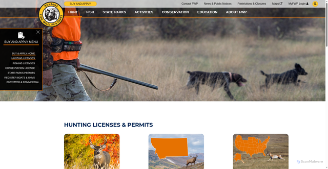 Security scan screenshot of https://fwp.mt.gov/buyandapply/hunting-licenses