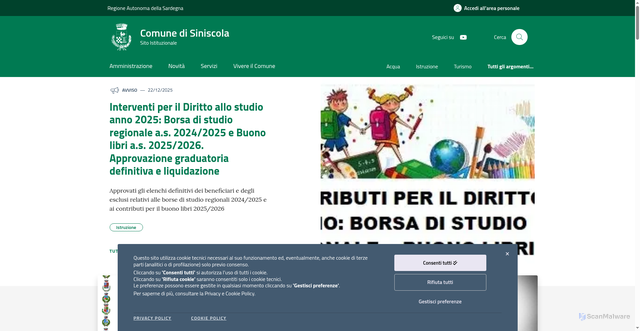 Security scan screenshot of https://www.comune.siniscola.nu.it/