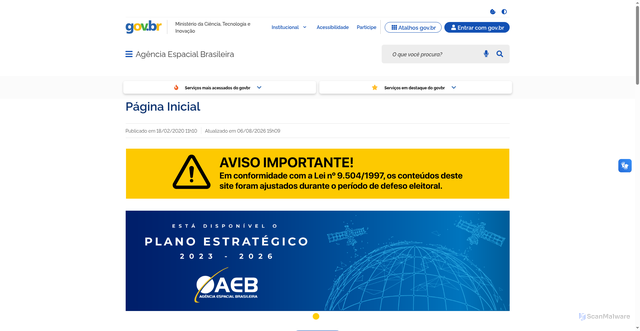 Security scan screenshot of https://www.aeb.gov.br