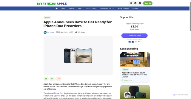 Security scan screenshot of https://everything-apple.com/news/apple-announces-date-to-get-ready-for-iphone-duo-preorders