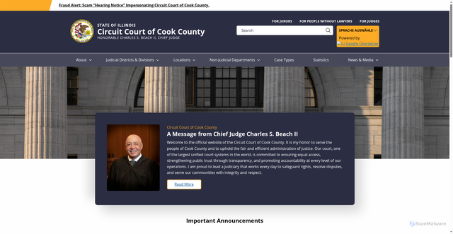 Security scan screenshot of https://www.cookcountycourtil.gov