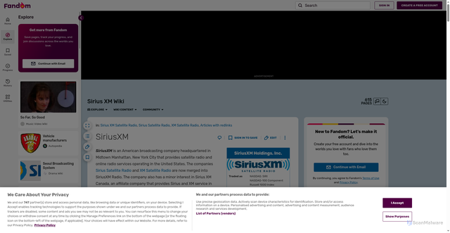 Security scan screenshot of https://siriusxm.fandom.com/wiki/SiriusXM