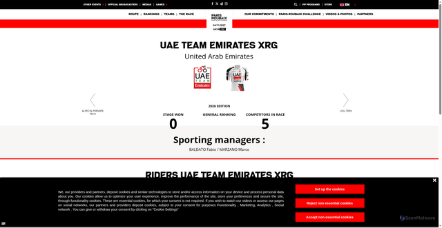 Security scan screenshot of https://www.paris-roubaix.fr/en/team/UAD/uae-team-emirates-xrg