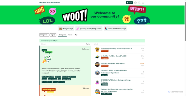Security scan screenshot of https://forums.woot.com