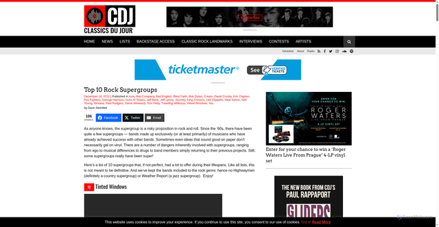 Security scan screenshot of https://classicsdujour.com/top-10-rock-supergroups/