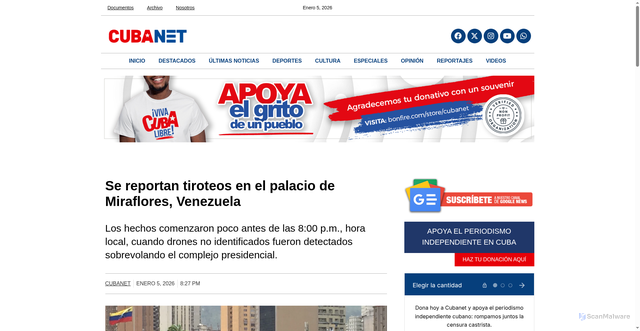 Security scan screenshot of https://www.cubanet.org/se-reportan-tiroteos-en-el-palacio-de-miraflores-venezuela/