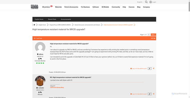 Security scan screenshot of https://forum.prusa3d.com/forum/original-prusa-i3-mk3s-mk3-general-discussion-announcements-and-releases/high-temperature-resistant-material-for-mk3s-upgrade/