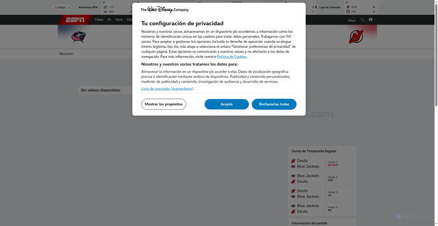 Security scan screenshot of https://www.espn.com.ec/nhl/video/_/juegoId/401802757