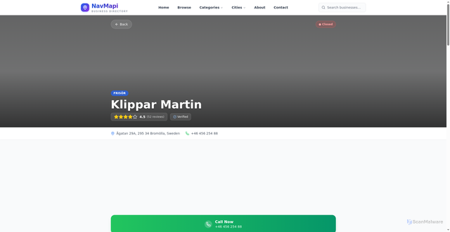 Security scan screenshot of https://swenavi.org/details/klippar-martin-ChIJ249