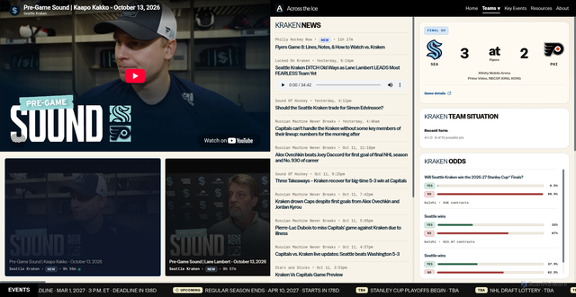 Security scan screenshot of https://acrosstheice.com/teams/seattle-kraken