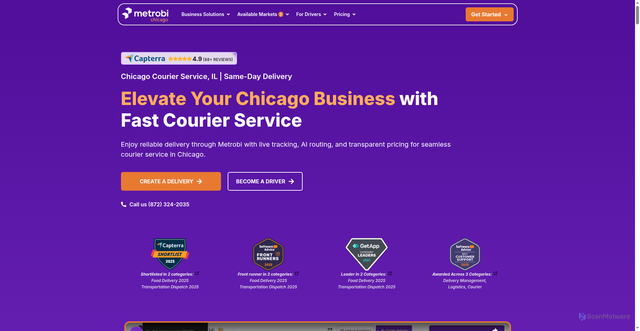 Security scan screenshot of https://metrobi.com/courier-services/il/chicago/