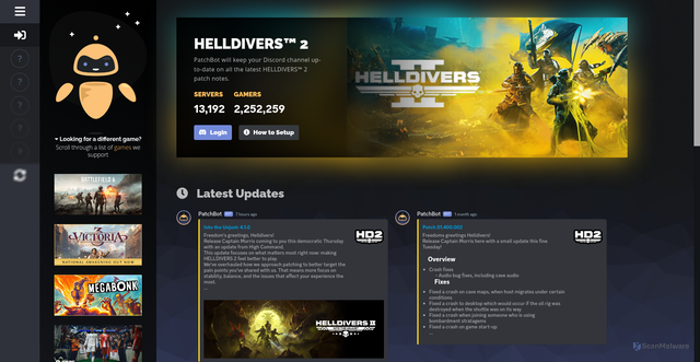 Security scan screenshot of https://patchbot.io/games/helldivers-2